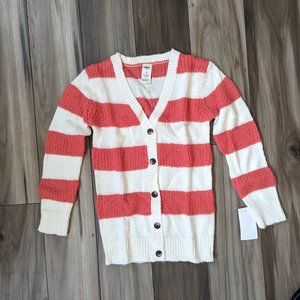 NWT Oshkosh B'gosh Girls Knit Sweater Orange Striped Cardigan L/S Top 5T…